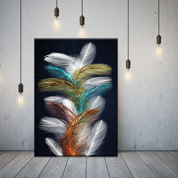 Quadro Decorativo Abstrato Colorful Featrhers - 120x80 Cm