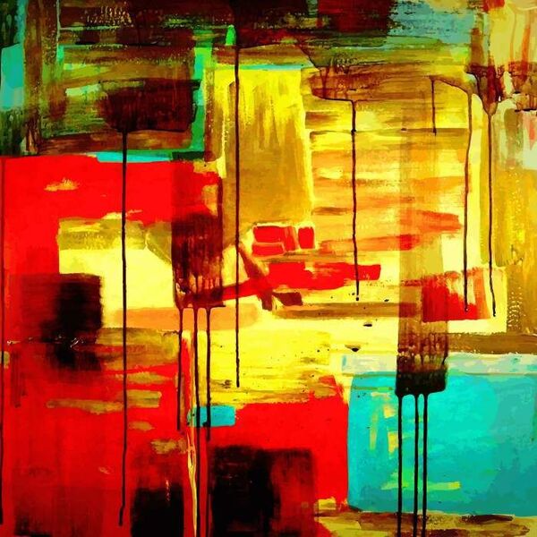 Quadro Decorativo Abstrato Colorido Amarelo 1 Peça 100x100