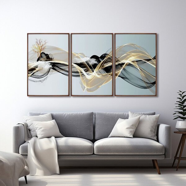 Quadro Decorativo Abstrato Com 3 Telas De Parede Para Sala Qu