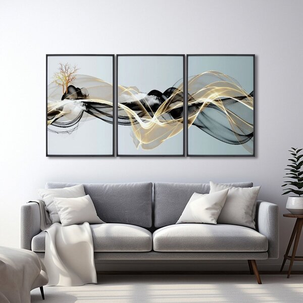 Quadro Decorativo Abstrato Com 3 Telas De Parede Para Sala Qu