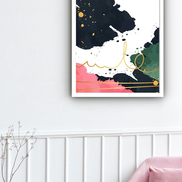 Quadro Decorativo Abstrato Cores Pintura  - 70x50cm Moldura B