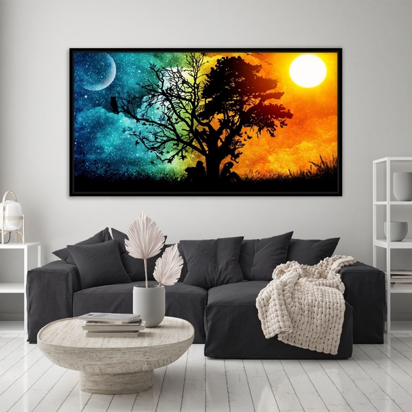 Quadro Decorativo Abstrato Dark And Light Moldura Preto 100x70