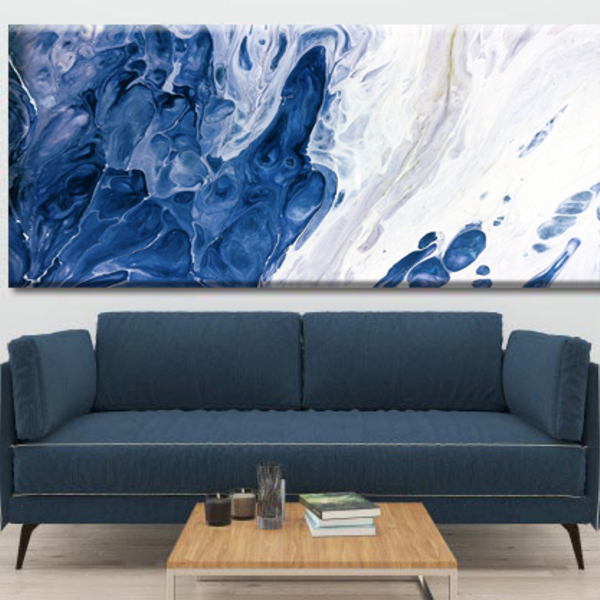 Quadro Decorativo Abstrato Diluição Em Azul - 120x60 Cm