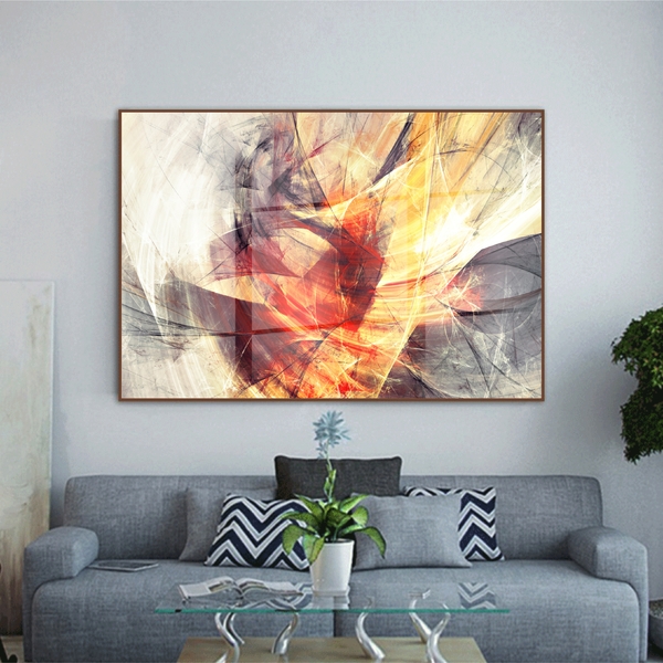 Quadro Decorativo Abstrato Dynamic Curves Com Moldura Marrom