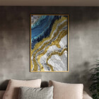 Quadro Decorativo Abstrato Elemento Gelo Com Moldura Dourada