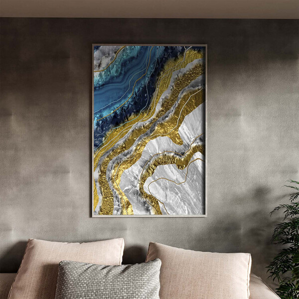Quadro Decorativo Abstrato Elemento Gelo Com Moldura Prata -