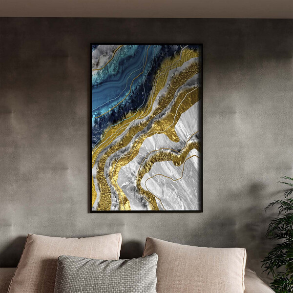 Quadro Decorativo Abstrato Elemento Gelo Com Moldura Preto -