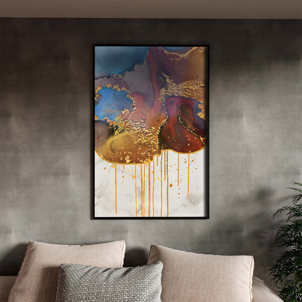 Quadro Decorativo Abstrato Elemento Terra Com Moldura E Vidro