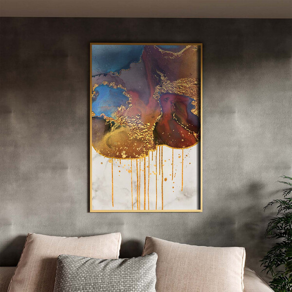 Quadro Decorativo Abstrato Elemento Terra Com Moldura E Vidro