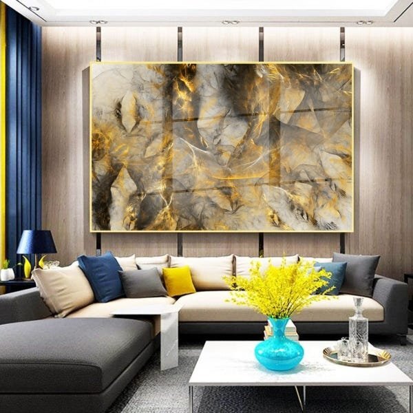 Quadro Decorativo Abstrato Eletric Discharge Com Moldura Dour