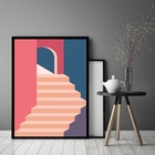 Quadro Decorativo Abstrato Escada Bege Azul Rosa  - 70x50cm M