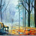 Quadro Decorativo Abstrato Espatulado Inverno Na Praça Banco