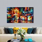 Quadro Decorativo Abstrato Espatulado Pessoas Na Rua