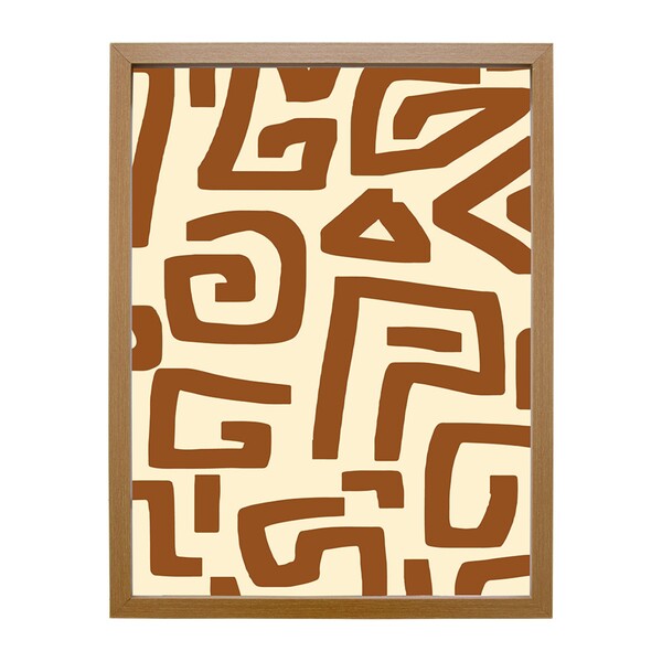 Quadro Decorativo Abstrato Étnico 2 Bege com Vidro 40x60cm Arte Própria