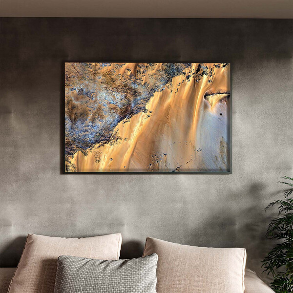 Quadro Decorativo Abstrato Falesias Dourado Com Moldura Preto