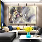 Quadro Decorativo Abstrato Flores Ao Vento Com Moldura Dourad