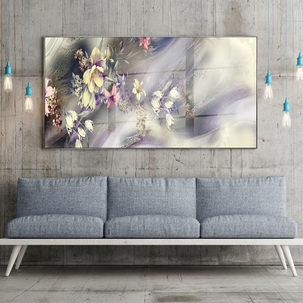 Quadro Decorativo Abstrato Flores Ao Vento Com Moldura Prata