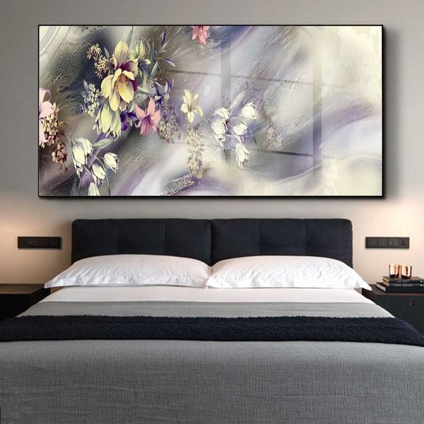 Quadro Decorativo Abstrato Flores Ao Vento Com Moldura Preta