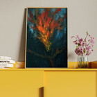 Quadro Decorativo Abstrato Fogo Vermelho Com Moldura Dourada