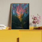 Quadro Decorativo Abstrato Fogo Vermelho Com Moldura E Vidro