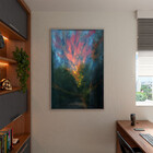 Quadro Decorativo Abstrato Fogo Vermelho Com Moldura E Vidro