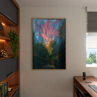 Quadro Decorativo Abstrato Fogo Vermelho Com Moldura E Vidro