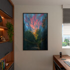 Quadro Decorativo Abstrato Fogo Vermelho Com Moldura E Vidro