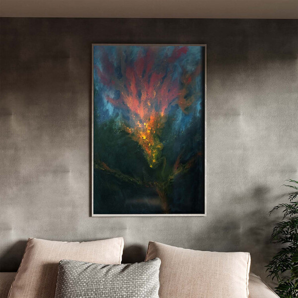 Quadro Decorativo Abstrato Fogo Vermelho Com Moldura E Vidro