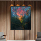 Quadro Decorativo Abstrato Fogo Vermelho Com Moldura E Vidro