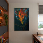 Quadro Decorativo Abstrato Fogo Vermelho Com Moldura Prata -
