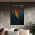 Quadro Decorativo Abstrato Fogo Vermelho Com Moldura Prata -