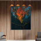 Quadro Decorativo Abstrato Fogo Vermelho Com Moldura Prata -