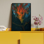 Quadro Decorativo Abstrato Fogo Vermelho Com Moldura Preto -