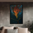 Quadro Decorativo Abstrato Fogo Vermelho Com Moldura Preto -