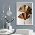 Quadro Decorativo Abstrato Folha Leque Bronze 33x24cm Moldura