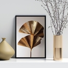 Quadro Decorativo Abstrato Folha Leque Bronze 33x24cm Moldura