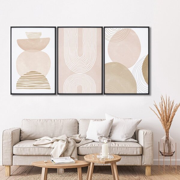 Quadro Decorativo Abstrato Formas Arredondadas 3 Telas 60cm X