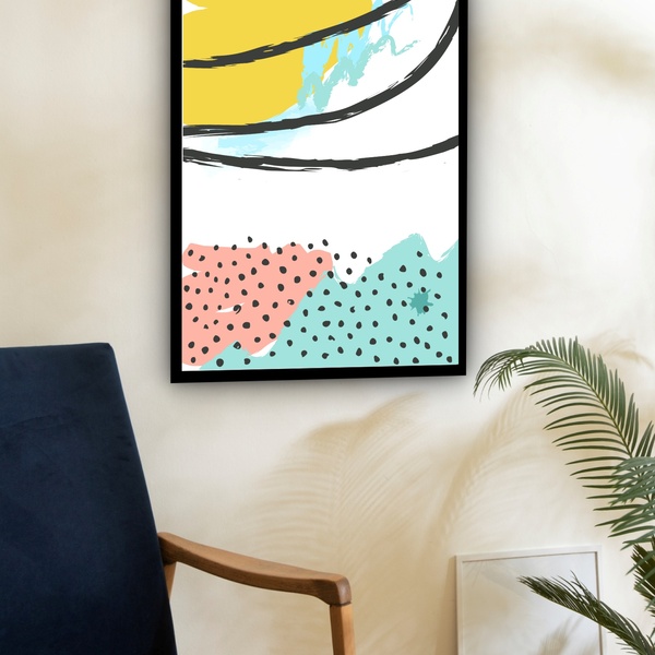 Quadro Decorativo Abstrato Formas Branco Verde  - 70x50cm Mol