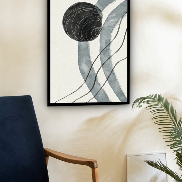 Quadro Decorativo Abstrato Formas Cinza  - 70x50cm Moldura Br