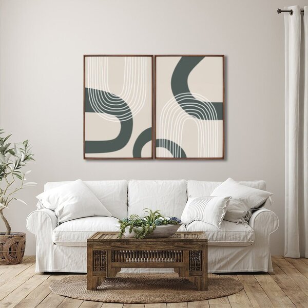 Quadro Decorativo Abstrato Formas Preto E Branco Com 2 Telas