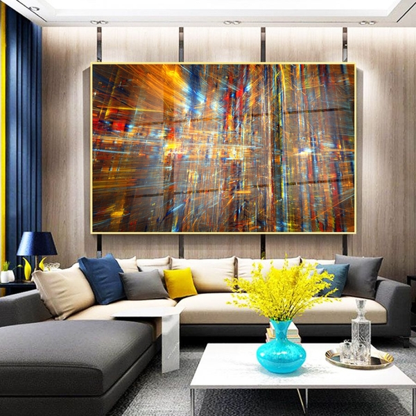 Quadro Decorativo Abstrato Futuristico Com Moldura Dourada E