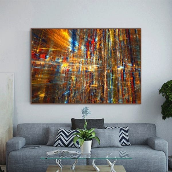 Quadro Decorativo Abstrato Futuristico Com Moldura Marrom 180
