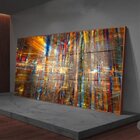 Quadro Decorativo Abstrato Futuristico Com Moldura Marrom E V