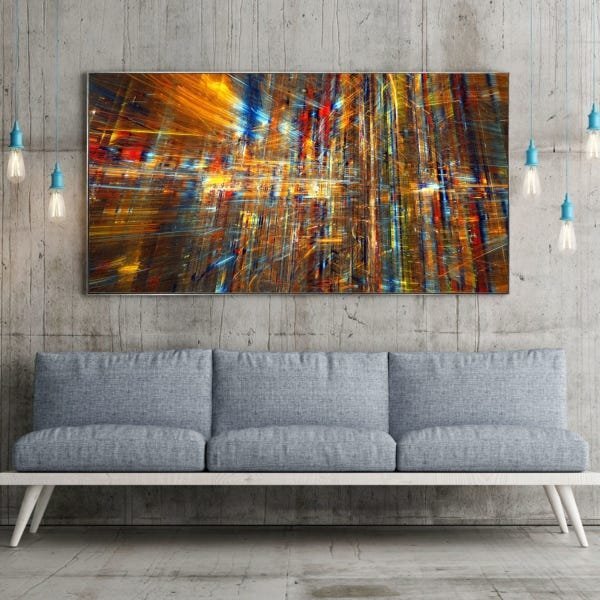 Quadro Decorativo Abstrato Futuristico Com Moldura Prata 200x