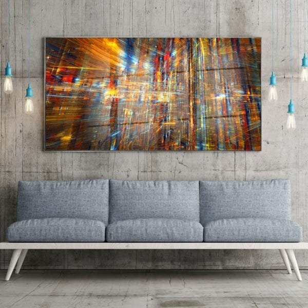 Quadro Decorativo Abstrato Futuristico Com Moldura Prata E Vi