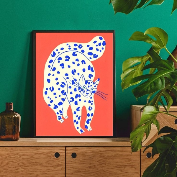 Quadro Decorativo Abstrato Gato Laranja 33x24cm Moldura:madei