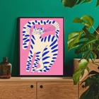 Quadro Decorativo Abstrato Gato rosa 33x24cm - Com Vidro Mold