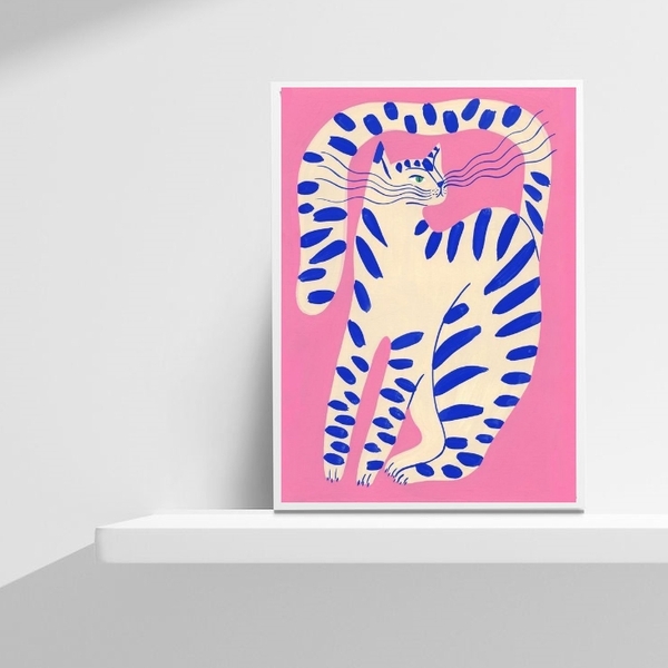 Quadro Decorativo Abstrato Gato rosa 33x24cm Moldura:madeira