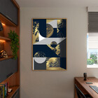 Quadro Decorativo Abstrato Geometric Seg Com Modura Dourada -