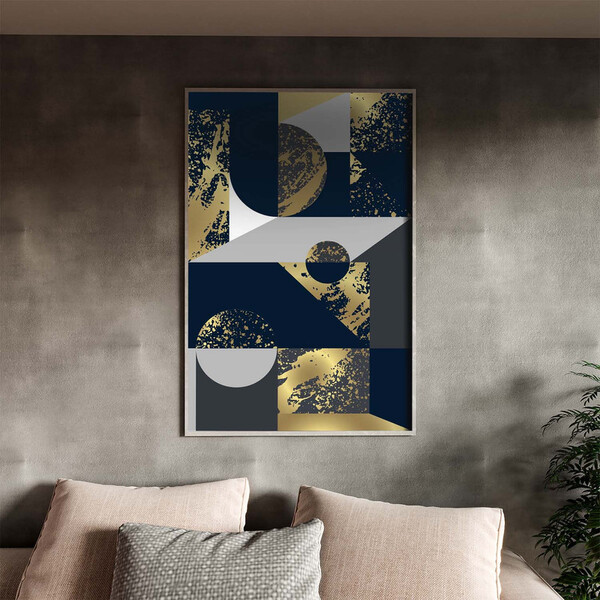 Quadro Decorativo Abstrato Geometric Seg Com Modura Prata - 9